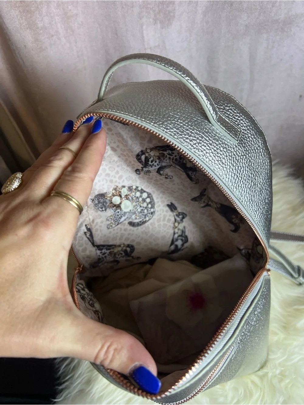 🌺 Ted Baker London ] Silver Metallic Backpack